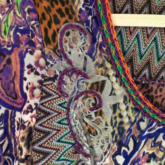 Alberto Makali Embroidered Mesh Eclectic Hippie Art Shirt Top Women's PM Multico - Picture 6 of 16